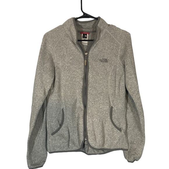 The North Face Gray Long Sleeve Knit Fleece Full Zip Logo Jacket Women Sz M - Picture 1 of 12
